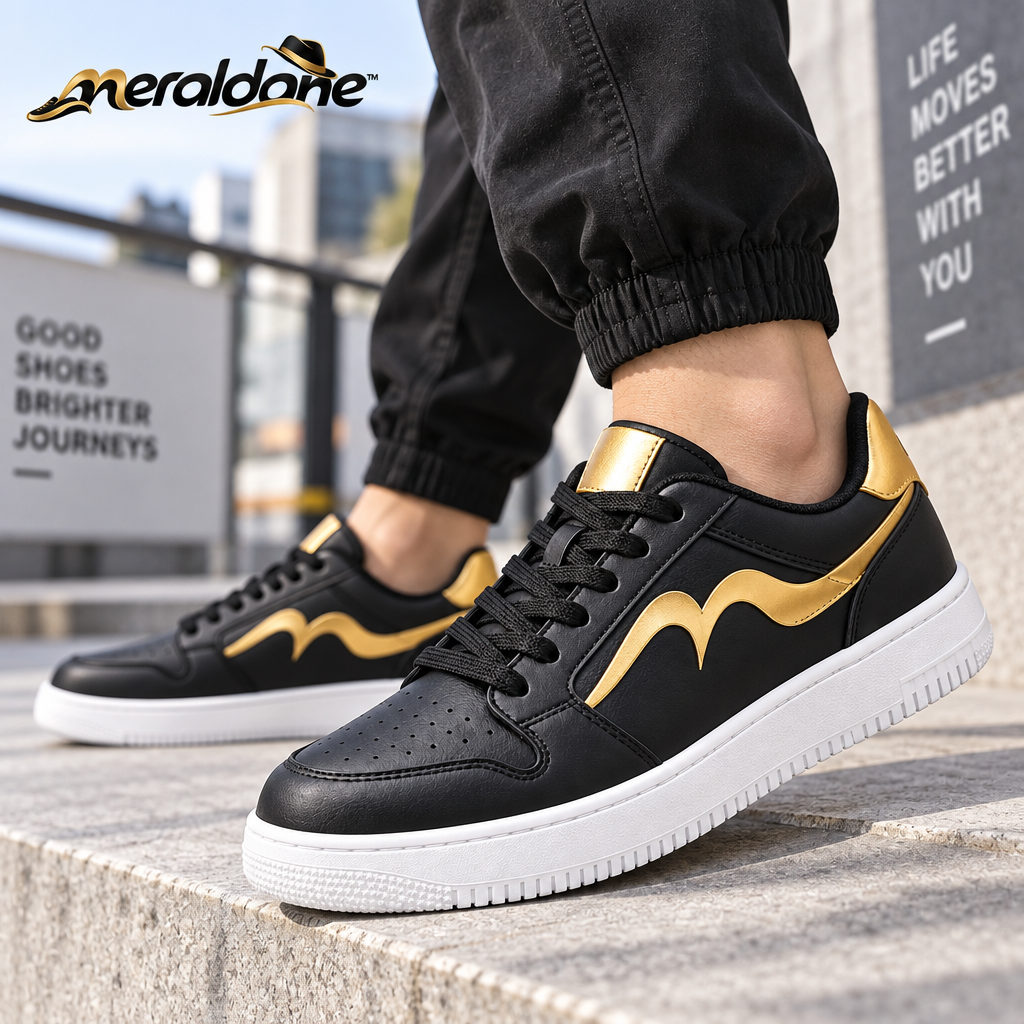 Meraldane™ Noir Gold Low-Top Sneakers