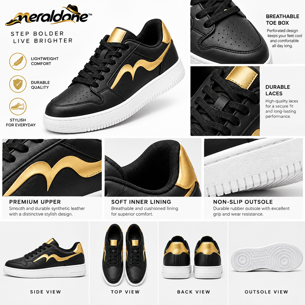 Meraldane™ Noir Gold Low-Top Sneakers