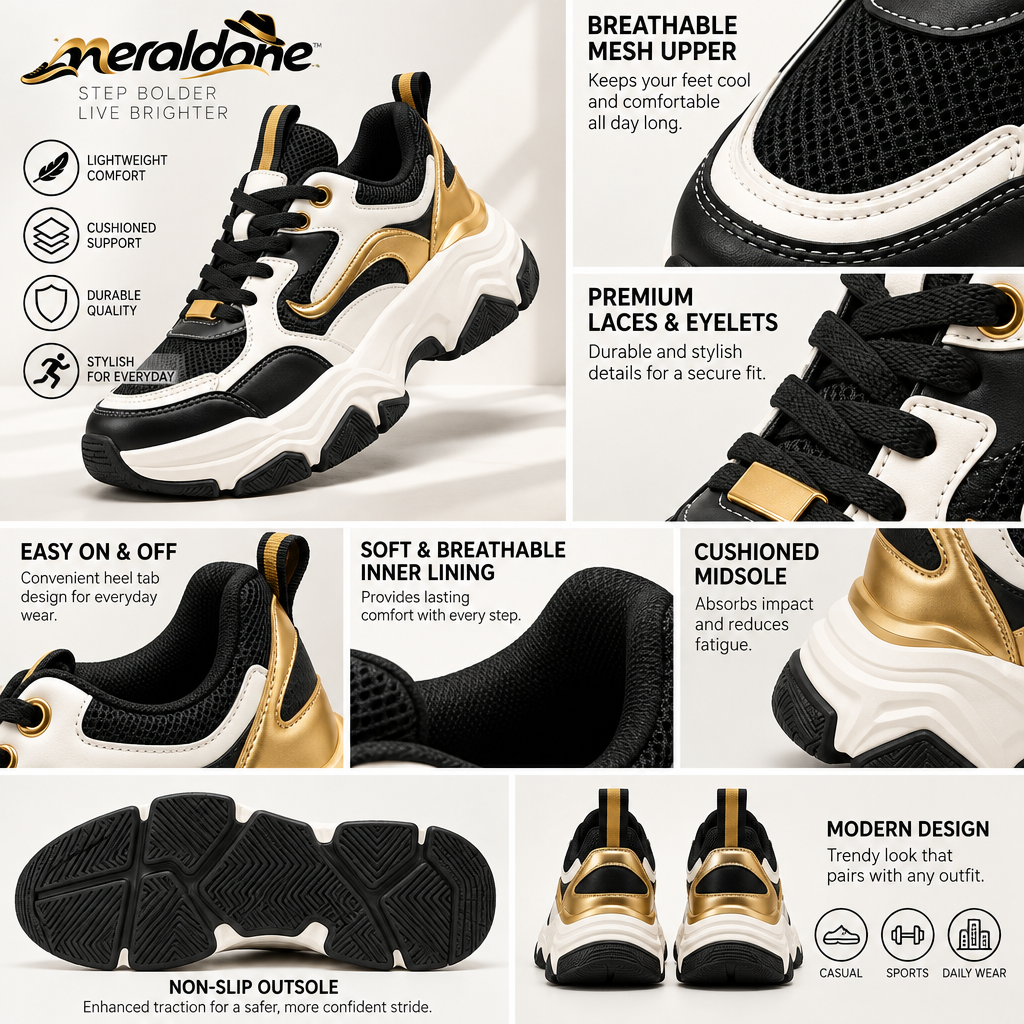 Meraldane™ Apex Gold Chunky Sneakers