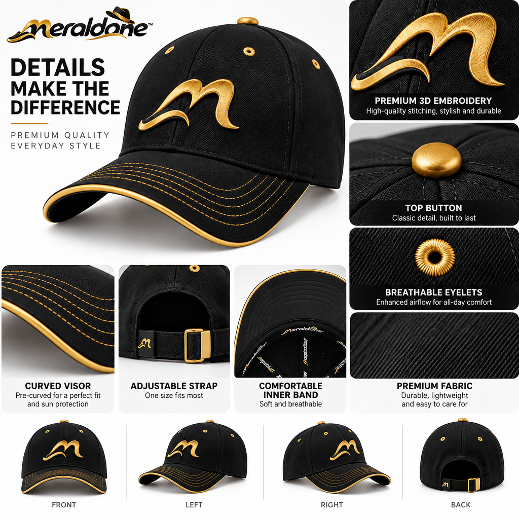 Meraldane™ Signature Gold-Trim Baseball Cap