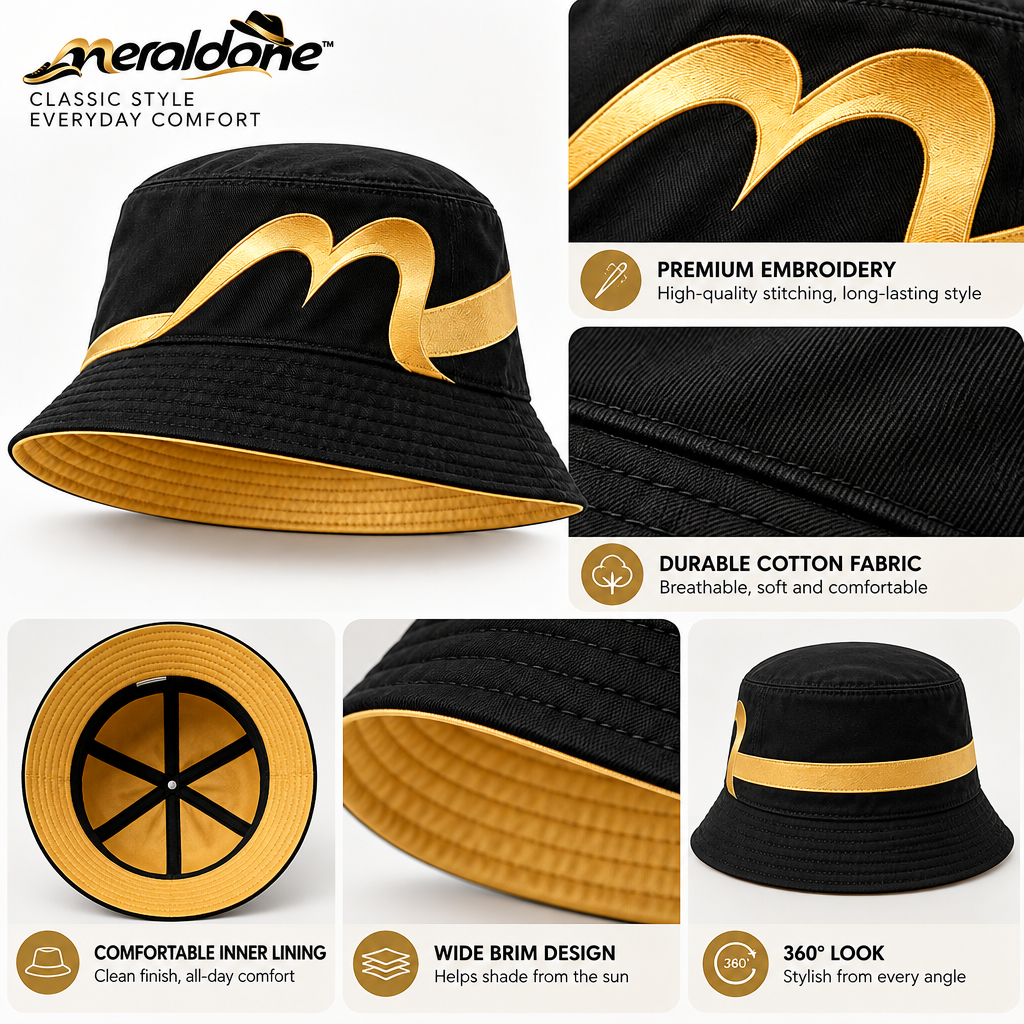 Meraldane™ Noir Gold Statement Bucket Hat