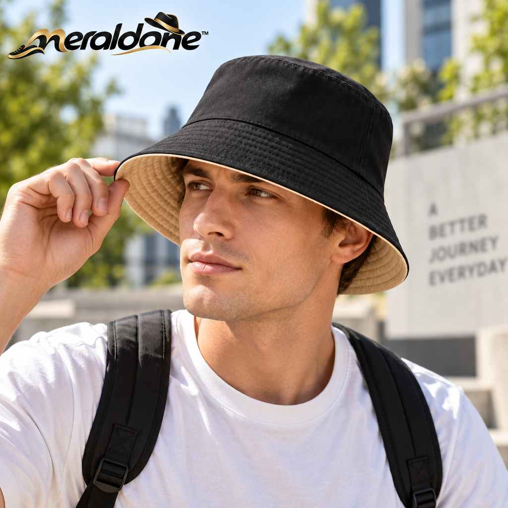 Meraldane™ Reversible Black & Sand Bucket Hat