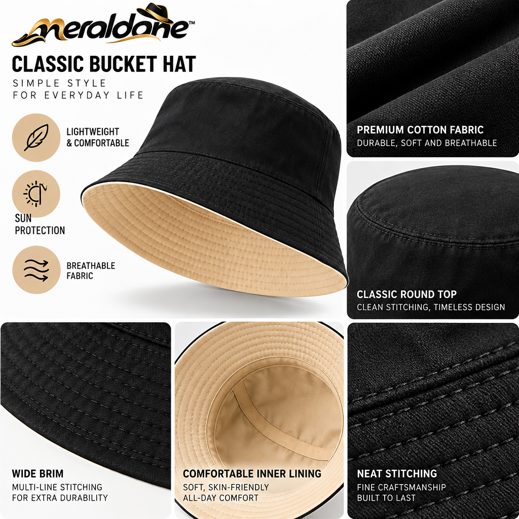 Meraldane™ Reversible Black & Sand Bucket Hat