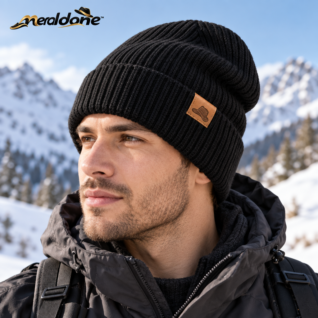 Meraldane™ Ridge Black Knit Beanie