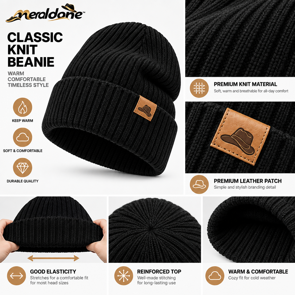 Meraldane™ Ridge Black Knit Beanie