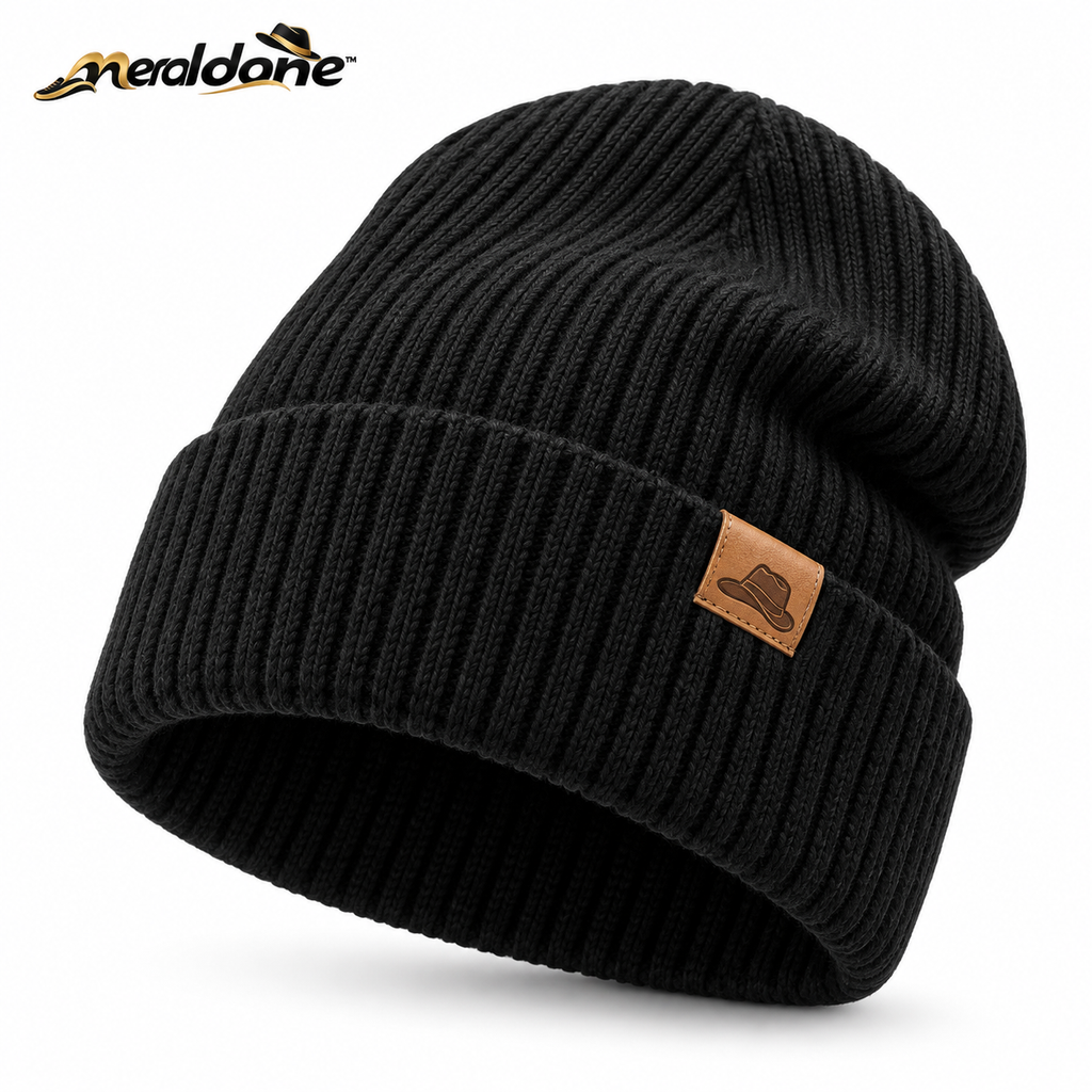 Meraldane™ Ridge Black Knit Beanie